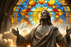 Standing robed statue raising arms, an Illustration by wavebreak