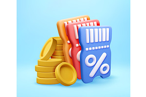 3d coupon and stack of coins., a Finance Illustration by Abscent