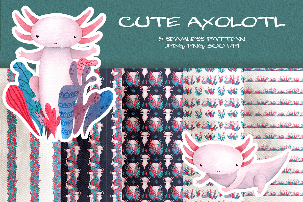 Cute Watercolor Pink Axolotl, an Animal Illustration by LukaJreym (Photo 6 of 9)