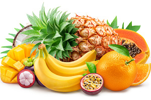 Fresh exotic tropical fruits, a Food & Drink Photo by Volff