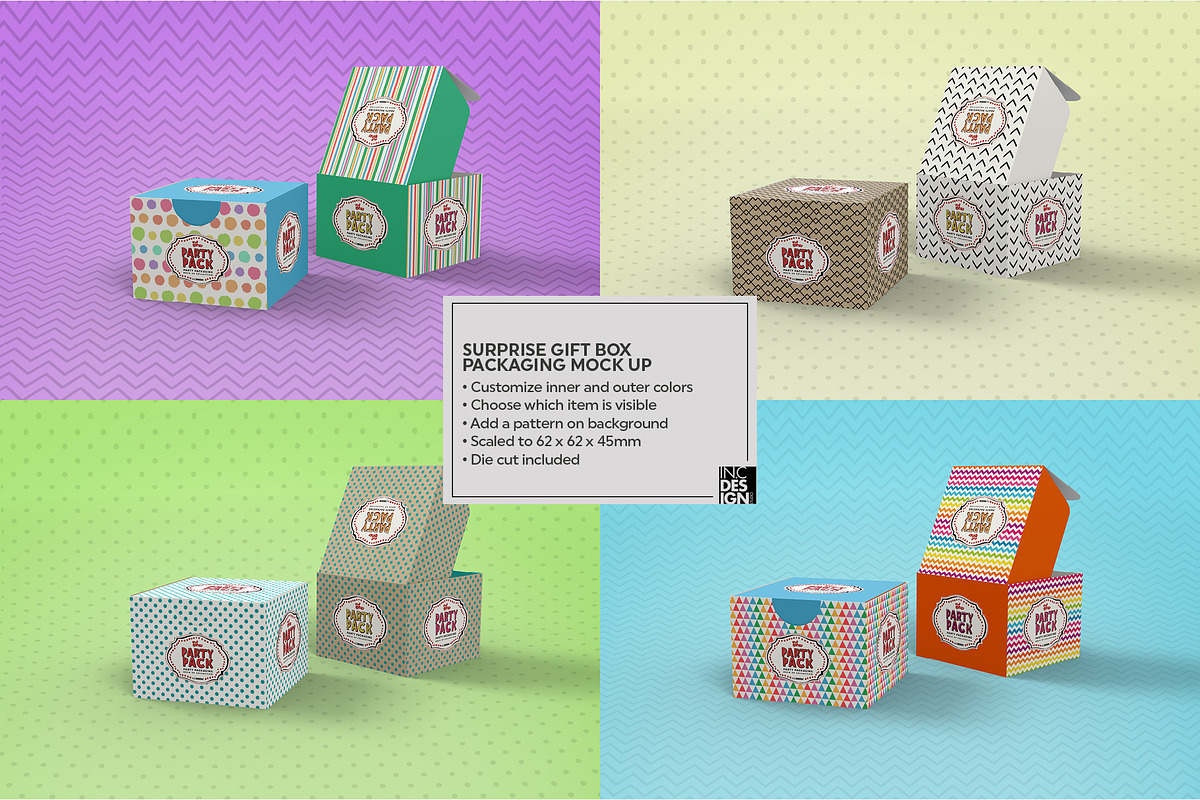 Surprise Gift Box Packaging Mockup, a Cups & Container Mockup by INCDesign (Photo 3 of 6)