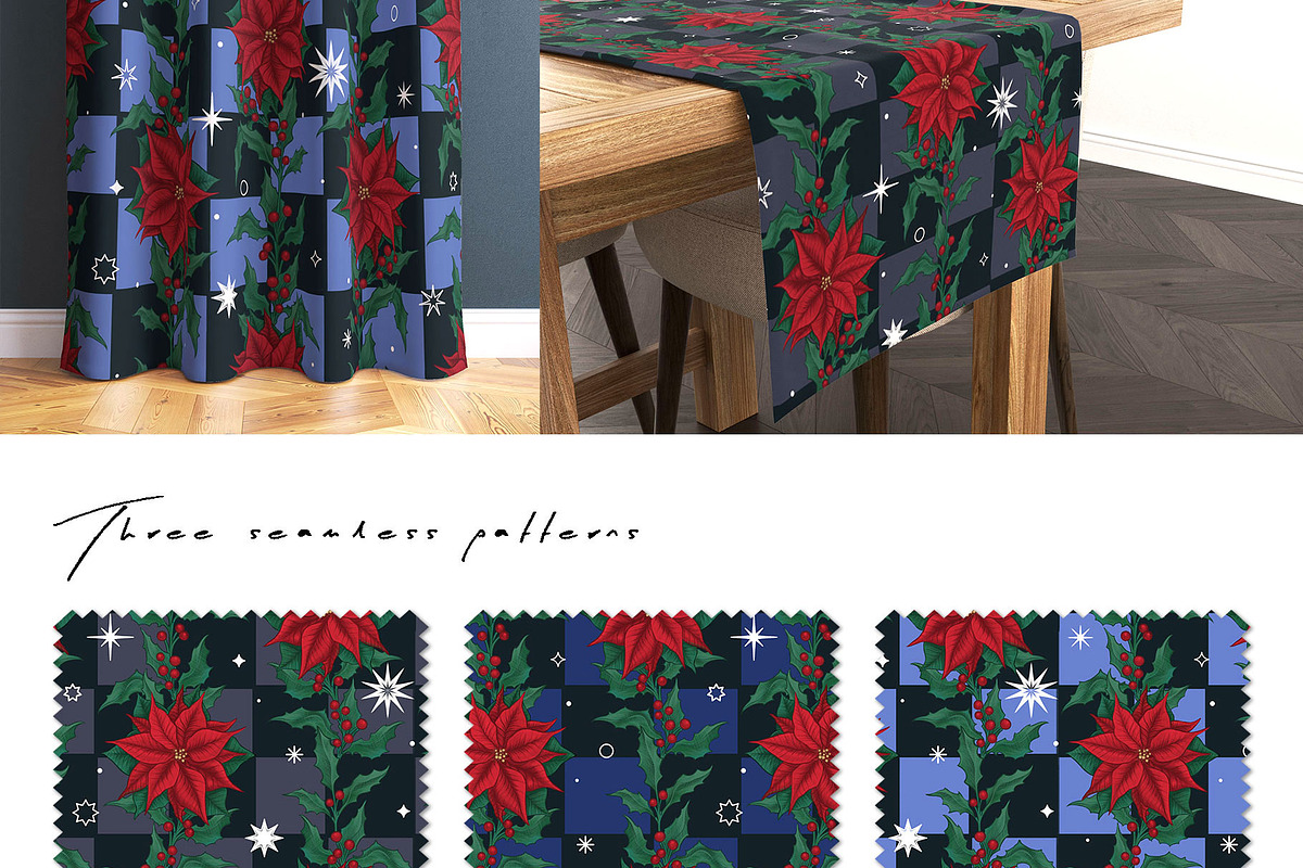 Vintage Christmas Poinsettia Pattern, a Pattern Graphic by Liiafis (Photo 2 of 8)