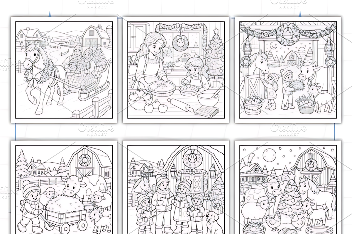 Christmas on the Farm Coloring Pages, a Seasonal Illustration by Design Station (Photo 8 of 8)