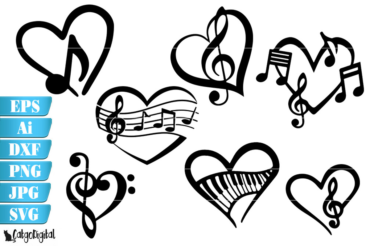 Love Music Notes Silhouettes SVG, an Object Graphic by CatgoDigital