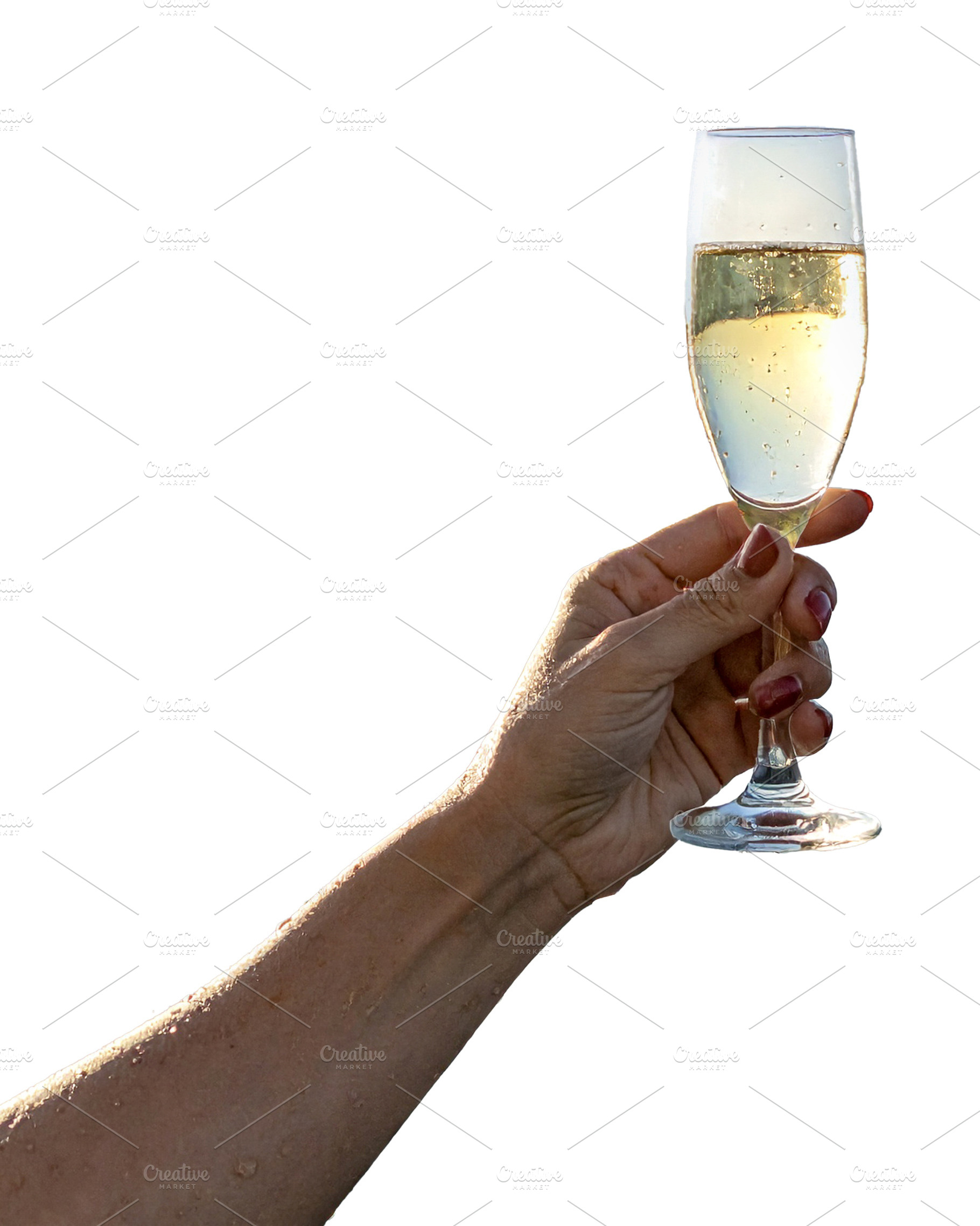 Isolated image of woman arm raising a champagne glass, a Food & Drink Photo by DanFLCreativo