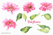 Pink flowers watercolor, a Decorative Illustration by Colibri Watercolor (Thumbnail 1 of 9)