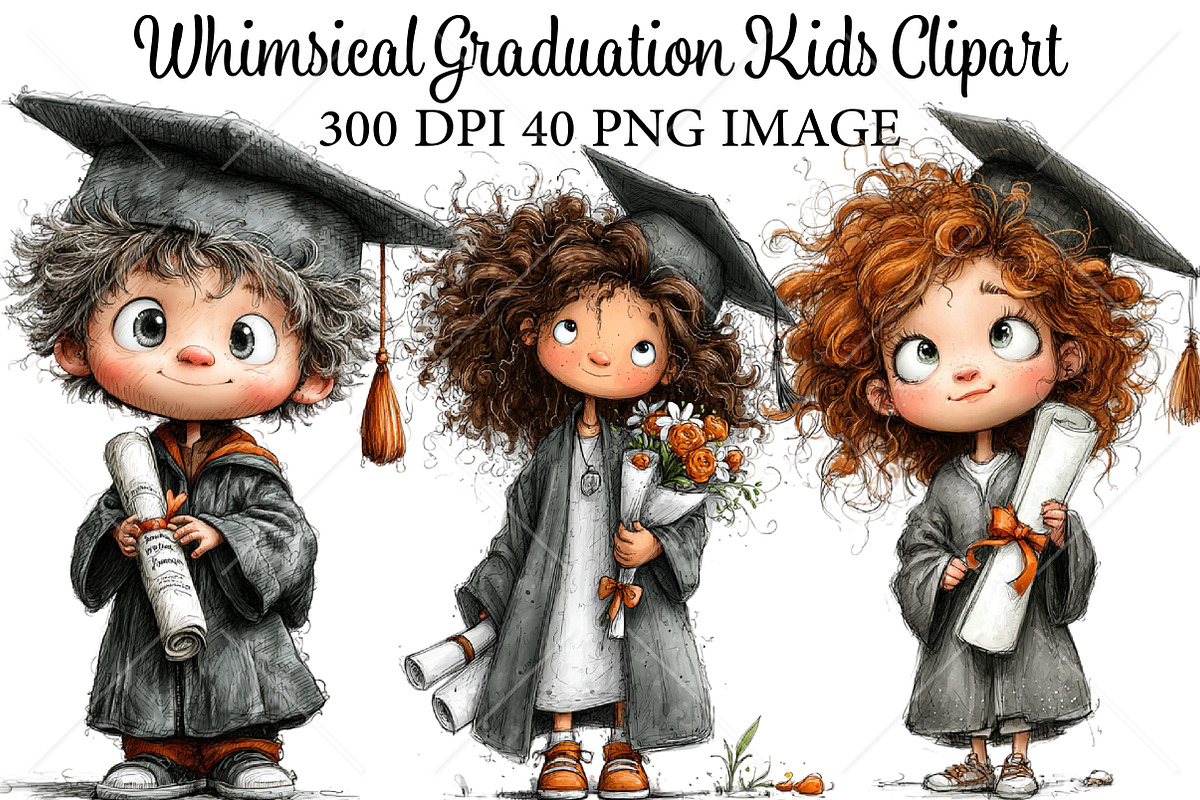 Whimsical Graduation Kids Clipart, a Seasonal Illustration by Canvas Craft (Photo 1 of 10)