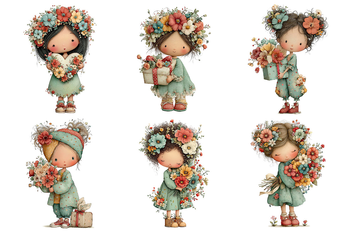 Whimsical Mother Day Girls Clipart, an Illustration by Daily.Designs (Photo 2 of 5)