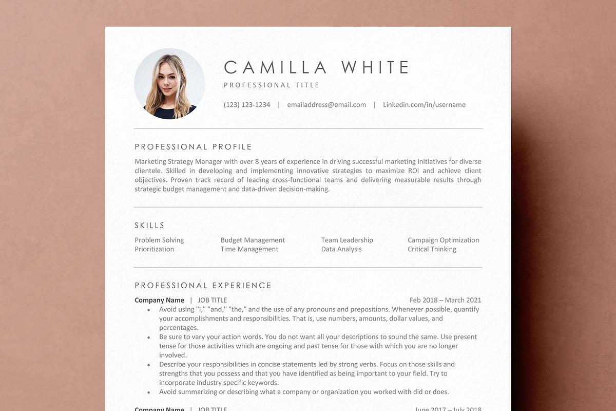 Minimalist Resume Template for Word, a Resume Template by DemeDesign (Photo 1 of 9)