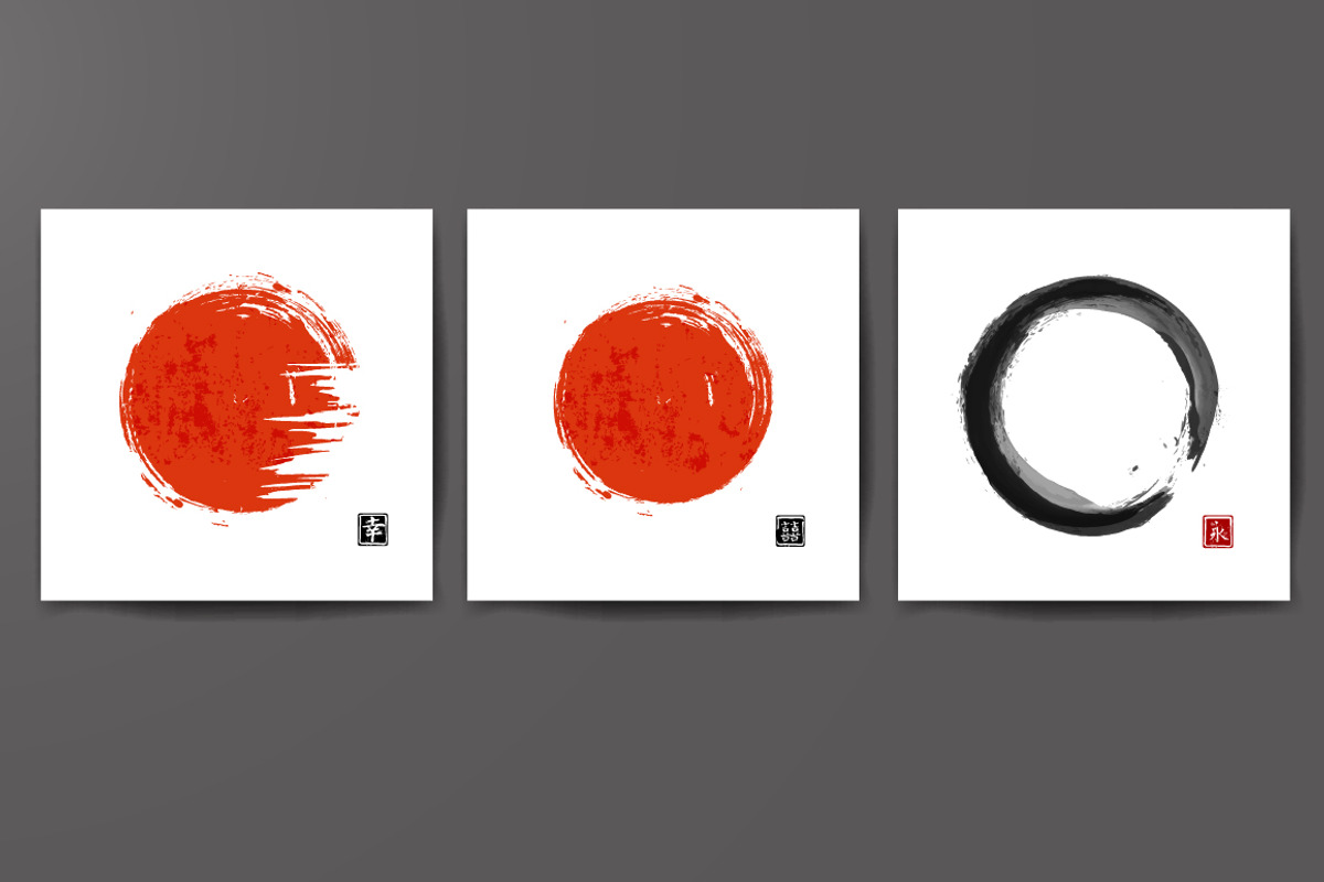 Red sun and zen circle, a Graphic by Elina_Li (Photo 1 of 2)