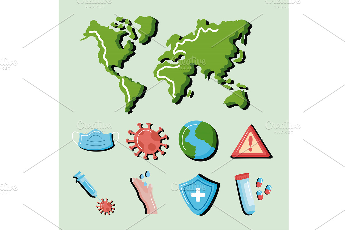 pandemic conjuncture nine icons, a Healthcare Illustration by studiogstock
