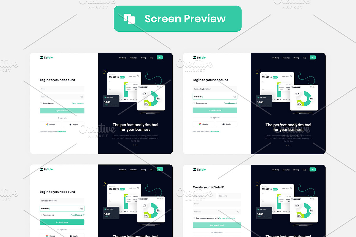 ZoSale-Sales Analytics Dashboard, an UI Kit Template by DesignsLab (Photo 4 of 10)