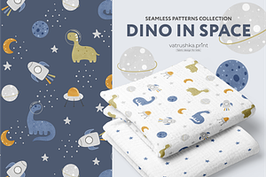 Dino in space - patterns collection, a Pattern Graphic by vatrushkaprint_store