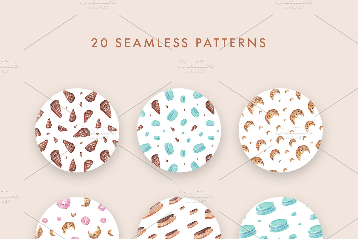 Watercolor Pastry Patterns, a Pattern Graphic by Spirit of Colors (Photo 10 of 10)