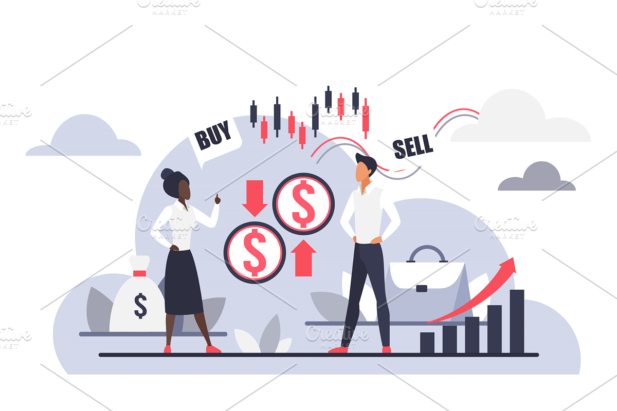 Cloud exchange trading buy sell, a Finance Illustration by Lemberg Vector