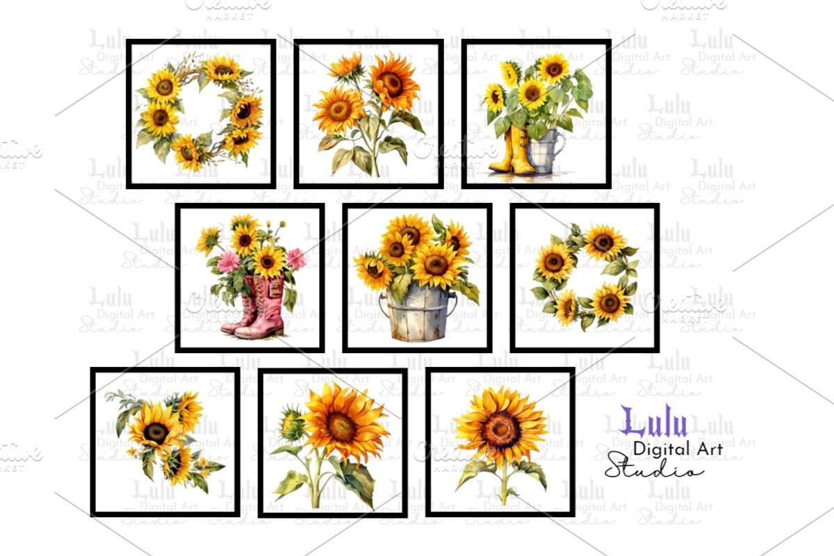 Vintage Style Sunflowers Clip Art-18, an Object Illustration by Lulu Digital Art Studio (Photo 3 of 3)