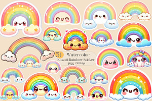Kawaii Rainbow Stickers PNG, an Illustration by Creative Art