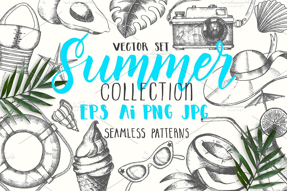 Vector Hand drawn Summer Set., an Illustration by Tabiti (Photo 1 of 9)