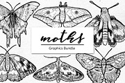 Moths Line Art Graphic Bundle, an Illustration by voidea (Thumbnail 1 of 2)