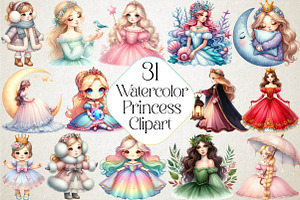 Watercolor Princess Clipart, an Illustration by DreamPrint404