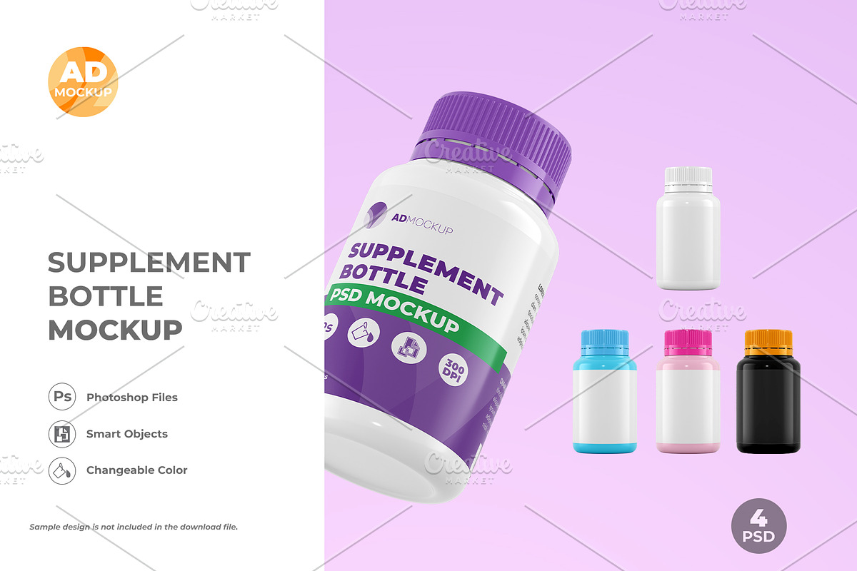 Supplement Bottle Mockup – 04 PSD, a Packaging Mockup by Adstart (Photo 2 of 5)