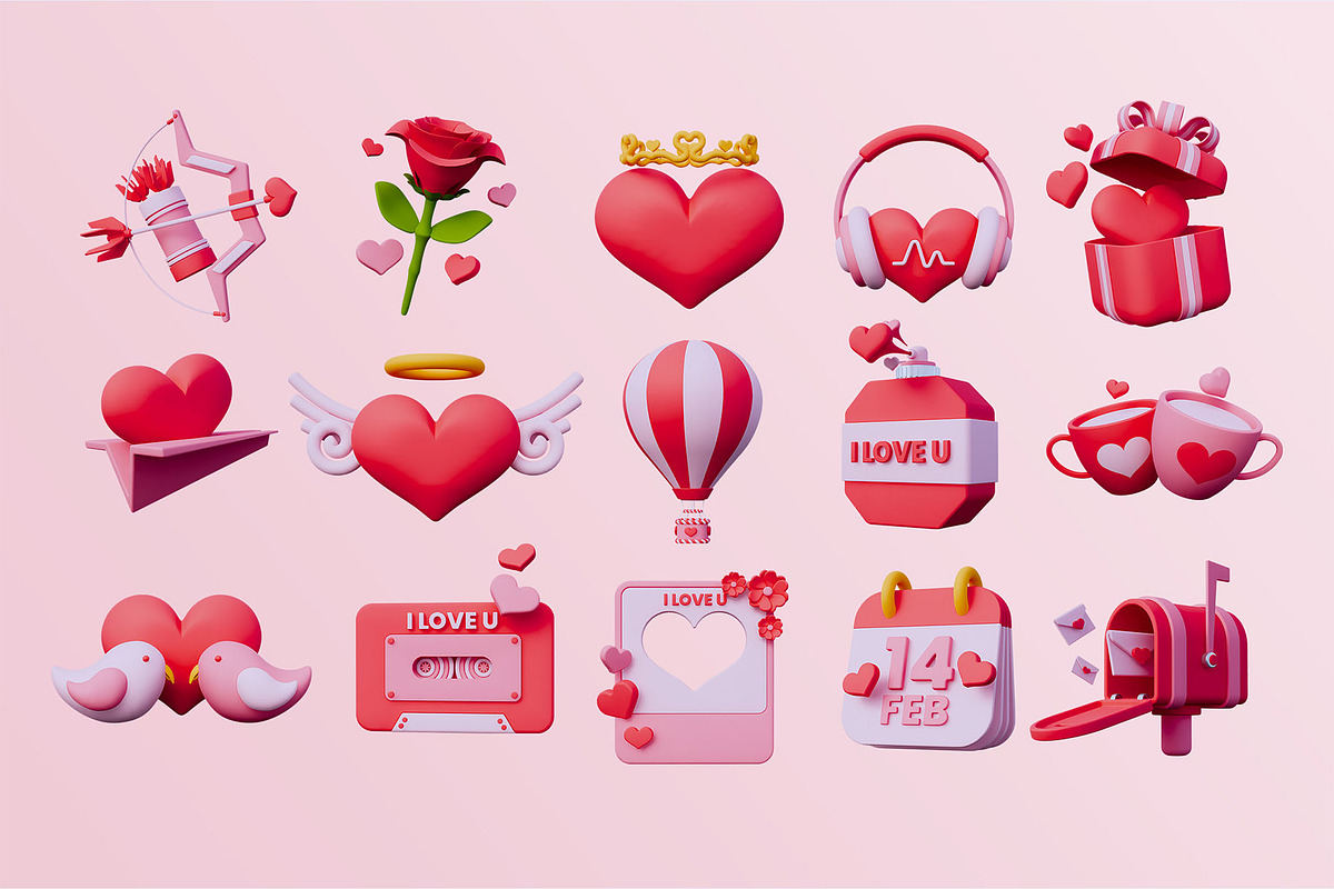 Valentine Day 3D Icon Pack #1, an Object 3D Model by deviapuspitasari2 (Photo 2 of 2)