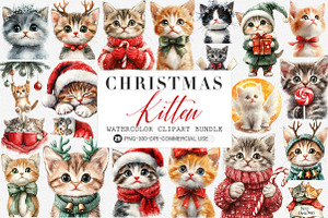 Kitten Christmas Clipart Png, an Illustration by SinaCreation