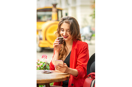 Tourist young caucasian woman in red, a Person Photo by okskukuruza