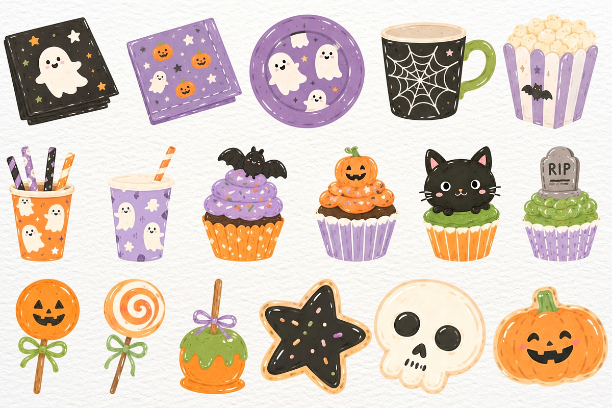 Halloween Kids Clipart Spooky Party, a Seasonal Illustration by SugarCloudStudioArt (Photo 6 of 6)