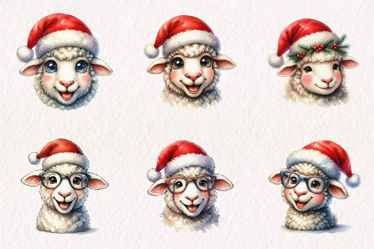 Funny Festive Sheep Faces, a Seasonal Illustration by CreationArt (Photo 2 of 7)