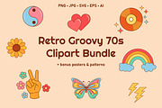 Retro Groovy 70s Clipart Bundle, a Decorative Illustration by JulyGart (Thumbnail 1 of 5)