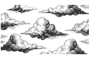 Vintage Engraved Blue Clouds, an Illustration by AlexArt