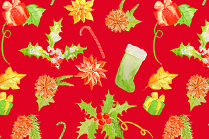 Watercolor Chritmas Pattern Red