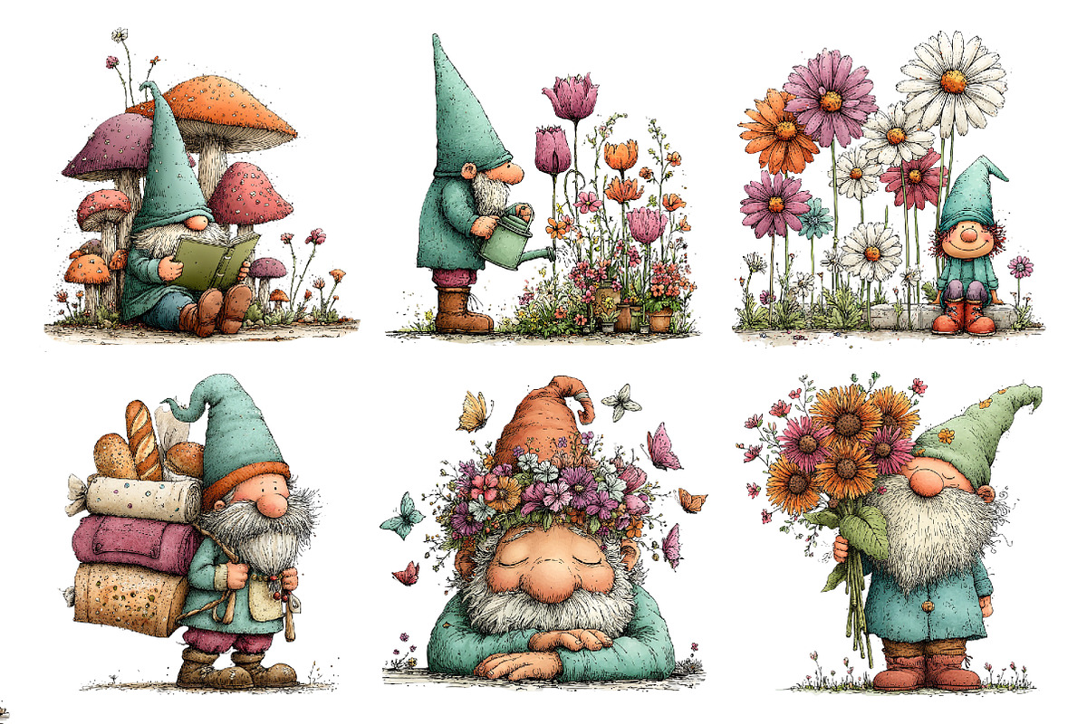 Watercolor Whimsical Gnome Clipart, a Seasonal Illustration by Creative Art (Photo 2 of 7)