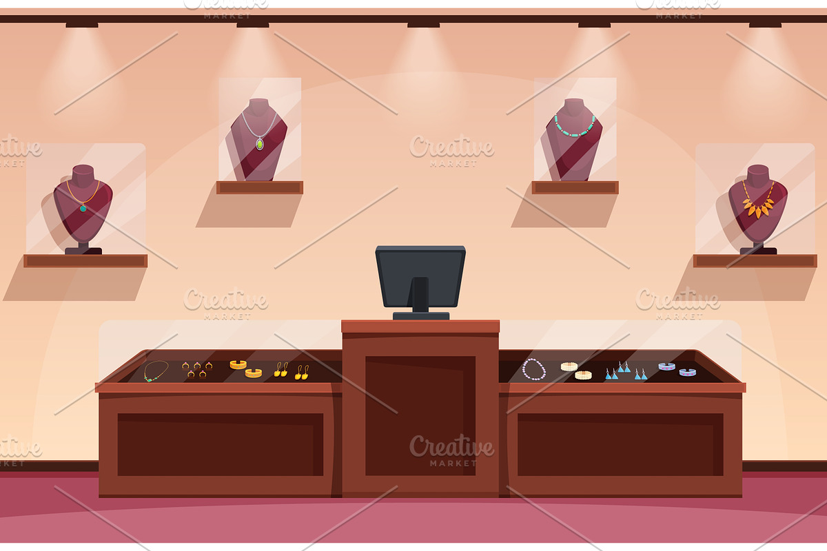 Cartoon jewelry store. Display case, an Object Illustration by Valerie Bodnar