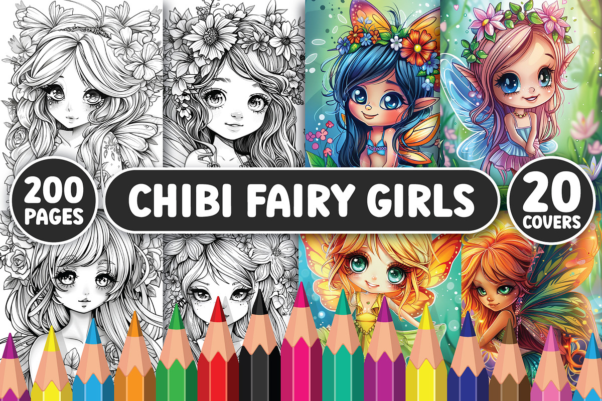 200 Chibi Fairy Girls Coloring Pages, an Illustration by BrightMart