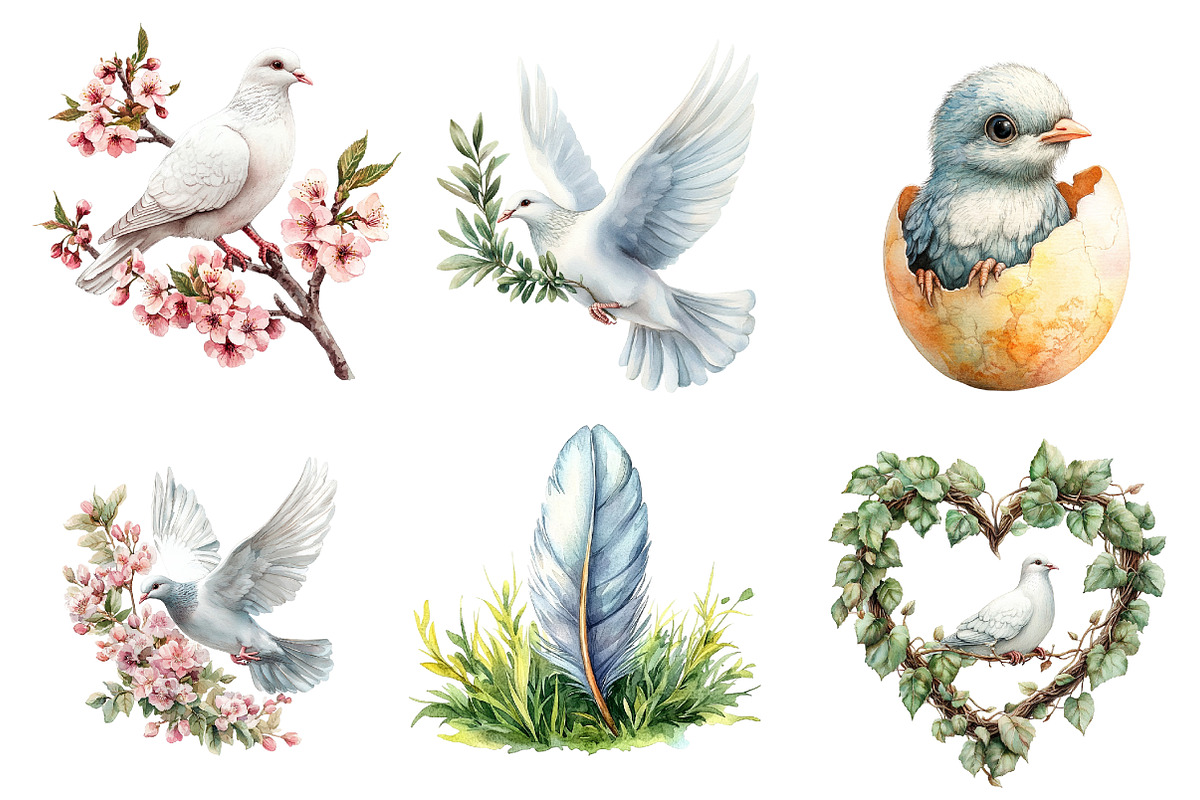 Spring Doves Garden Clipart, an Illustration by CreationArt (Photo 2 of 5)