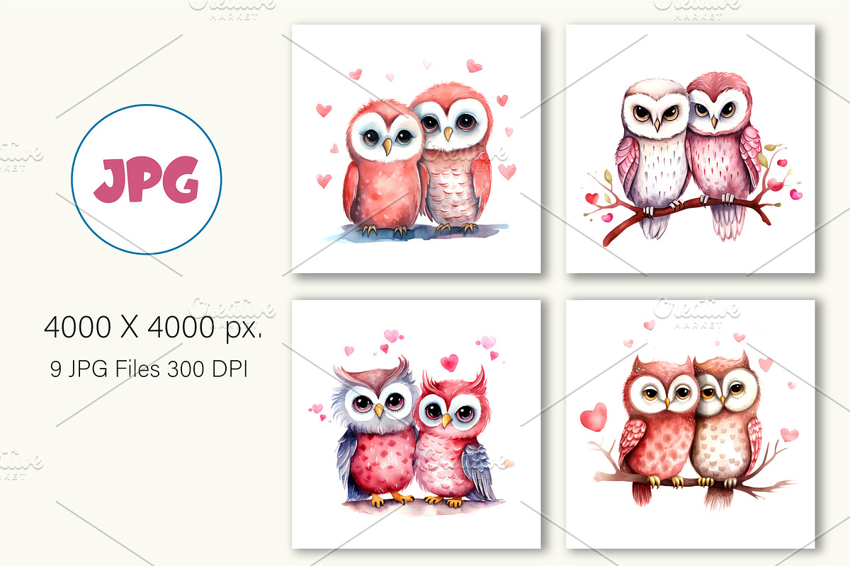Cute Owls for Valentines Day., an Animal Illustration by KENO Mascots (Photo 4 of 10)