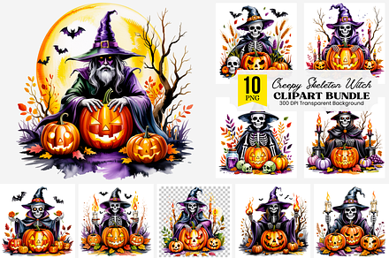 Creepy Skeleton Witch PNG Bundle