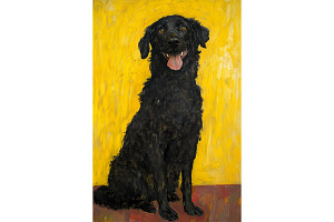 Black Dog Portrait on Yellow Print, an Animal Illustration by Art Paradise Studios