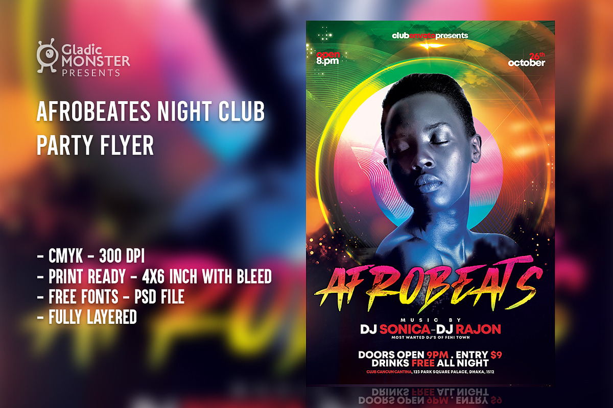 Afrobeats night club party flyer, a Flyer Template by GladicMonster (Photo 3 of 3)
