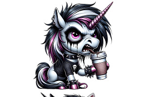 Angry Goth Unicorn Clipart Set