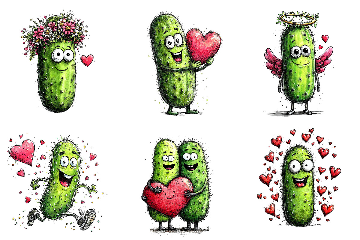 Whimsical Pickle Valentine's Clipart, an Illustration by Dream Creation (Photo 5 of 7)