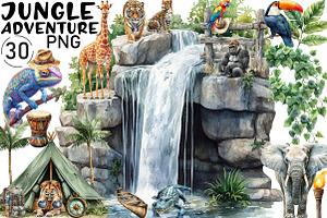 Jungle Adventure Clipart Bundle, an Illustration by Black Bird Studio