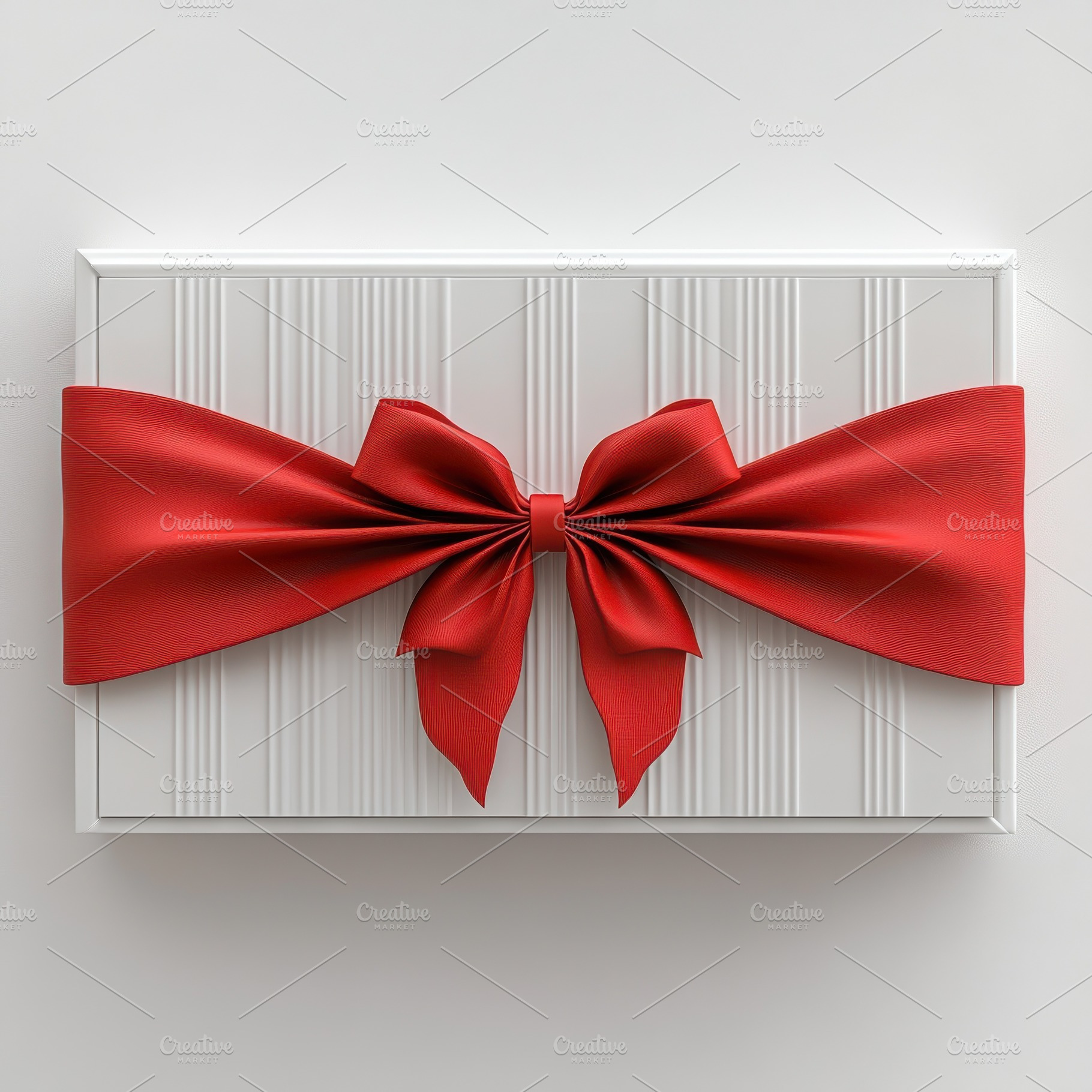 White gift box with a red ribbon bow, a Background Photo by Pixeness Studio