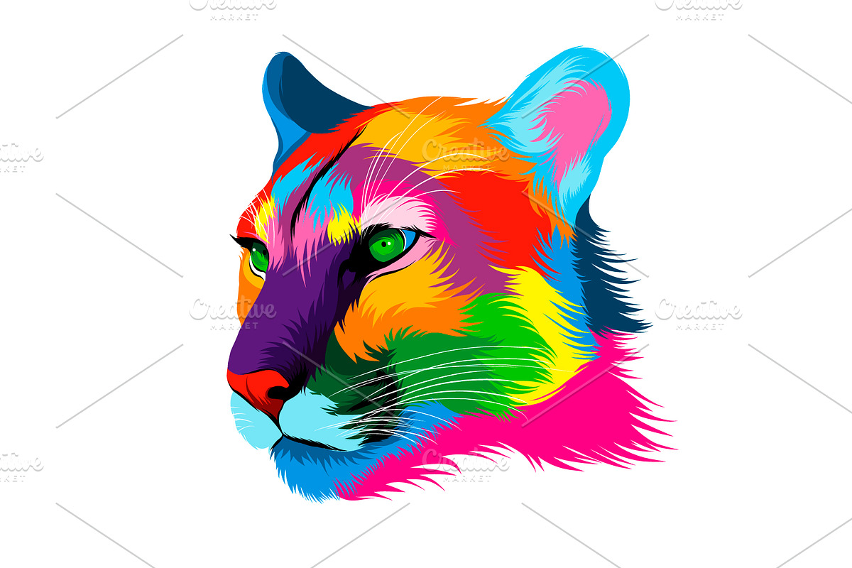 puma, cougar head portrait, an Animal Illustration by 3D Tai