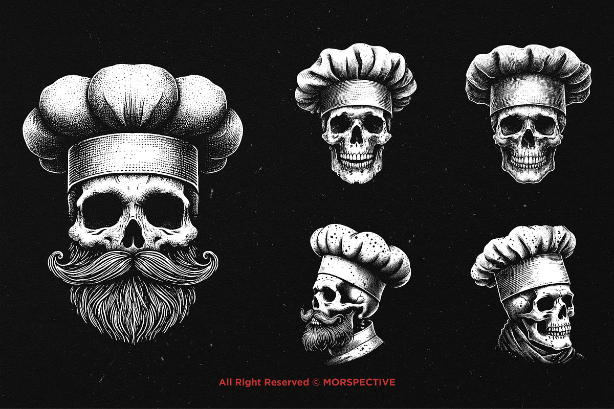 10 Bundle Dark Art Skull Chef Cook, an Illustration by Morspective (Photo 3 of 7)