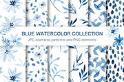 Blue watercolor floral collection, a Pattern Graphic by Wild Rose (Thumbnail 1 of 8)