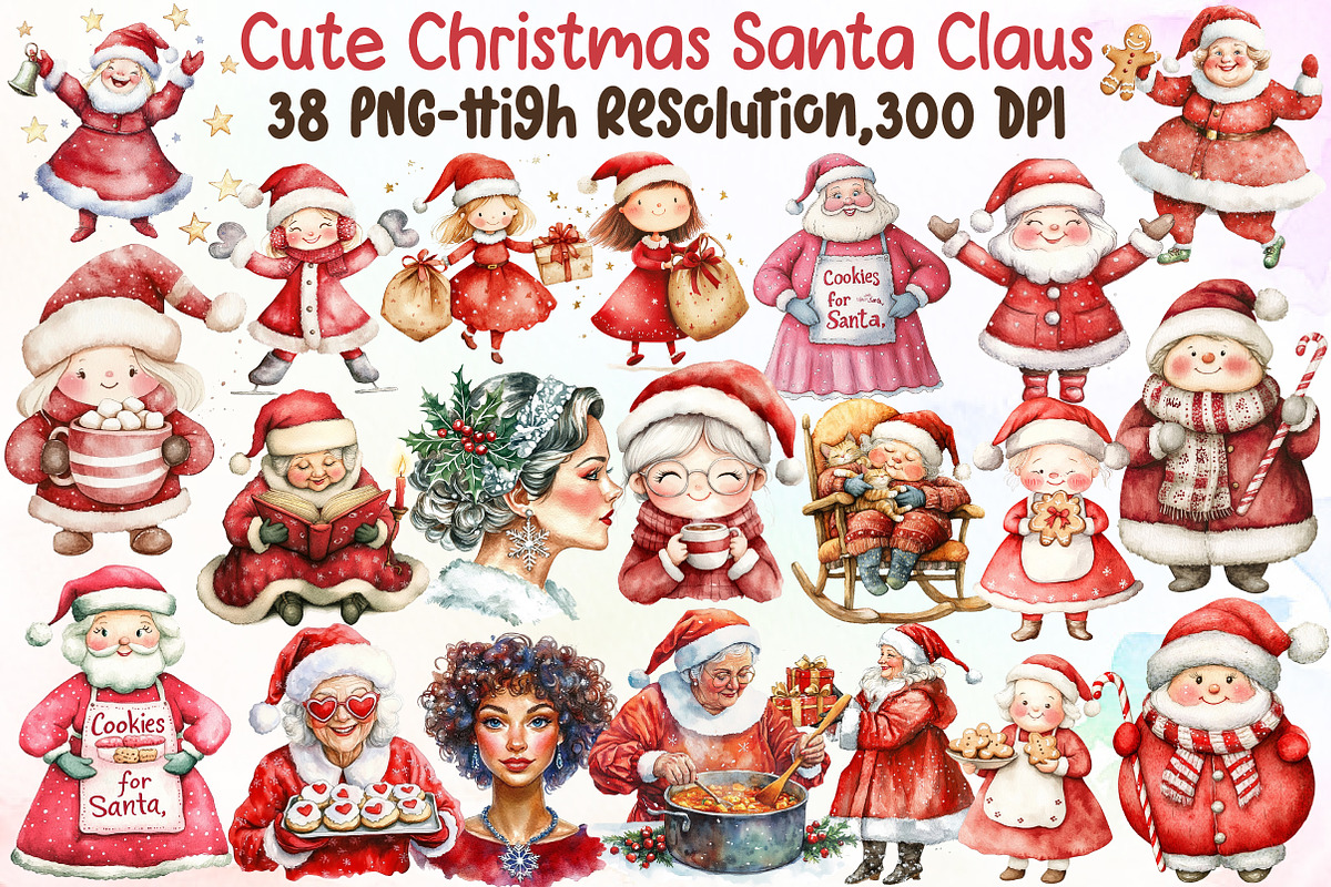 Sweet Cute Christmas Mrs Santa Claus, an Illustration by Sublimation Artist (Photo 1 of 6)
