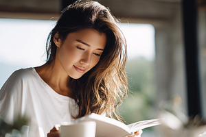 Young asian woman enjoys reading, a Person Photo by MistyDay